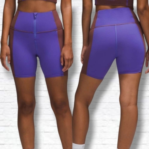 Lululemon Hike to Swim Purple, Brown High Neck Sports Bra & Shorts 6" Size S - Picture 8 of 15